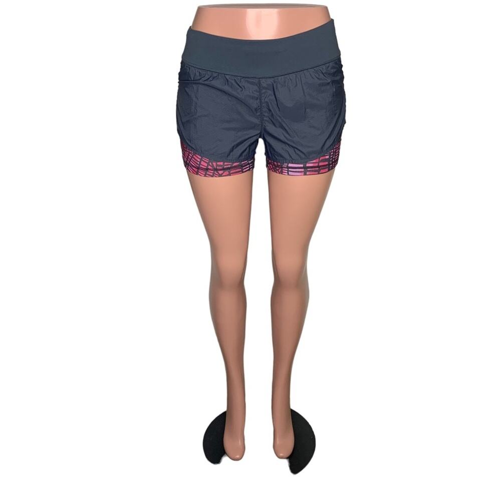 Zella Layered Running Shorts Zipper Pocket on Back of Waist Band Size S Gray